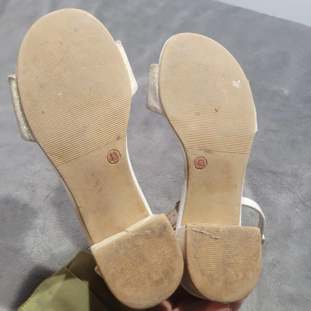 Christie & Jill Mallory Girls White Glitter‎ Block Heel Dress Sandals Size 13M